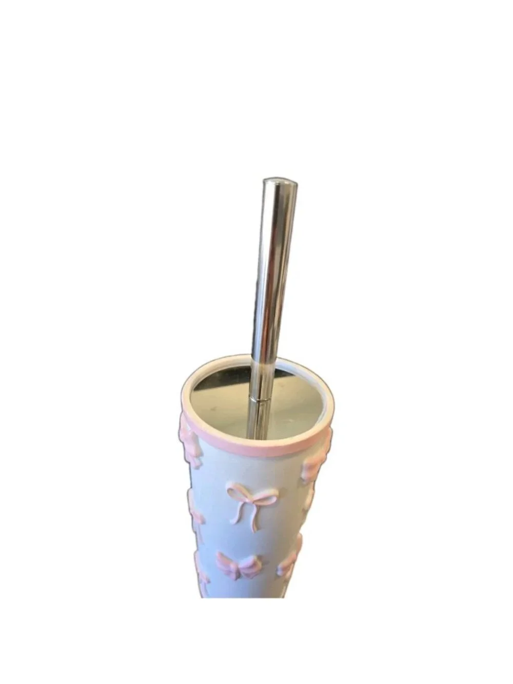 New Pink & White Girly Coquette Bow Toilet Brush Holder Bathroom